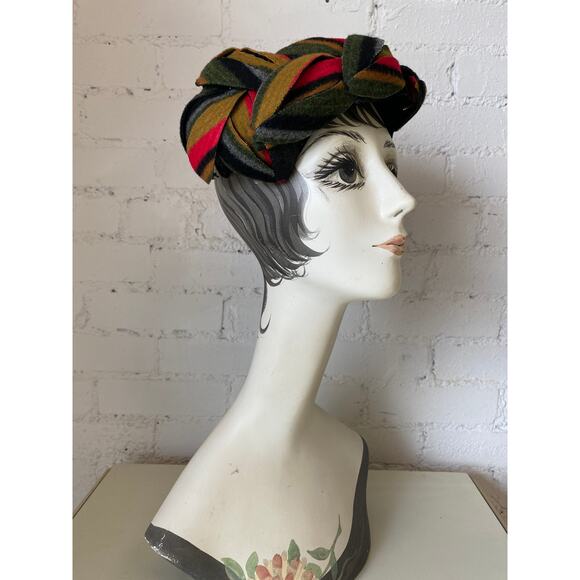 vintage 1950s striped velvet hat 50s fashion woven headpiece petals mrs maisel - Picture 1 of 8
